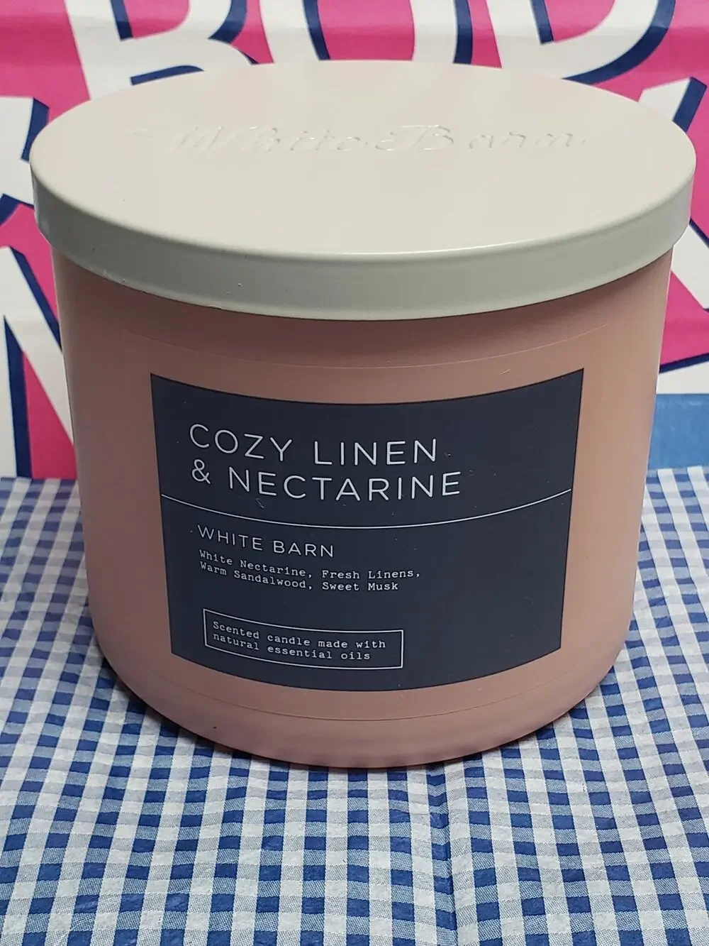 BBW Cozy Linen & Nectarine Large 3 Wick Candle Home Fragrance Decor
